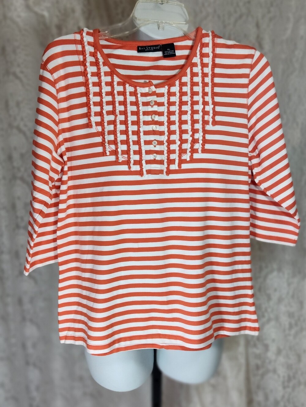 Bay Studio Petite Orange White Stripe Knit Top